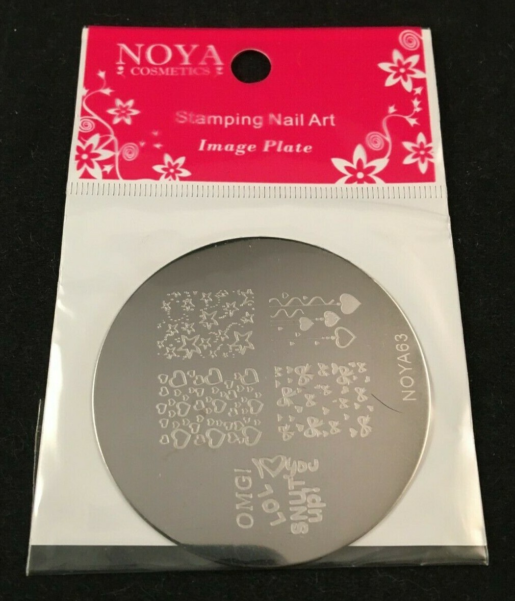 Noya – Nail Art Stamp Plate – Hearts, Stars, & Bows – Round – 2 1/8″ – NOYA63
