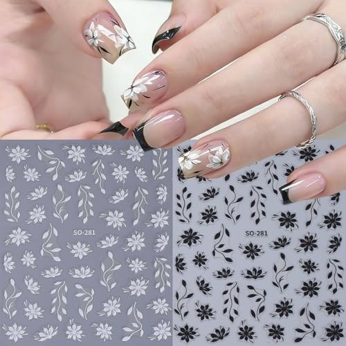 Flower Nail Art Stickers Decals 12PCS Glitter Pink White Flower Flower Styles