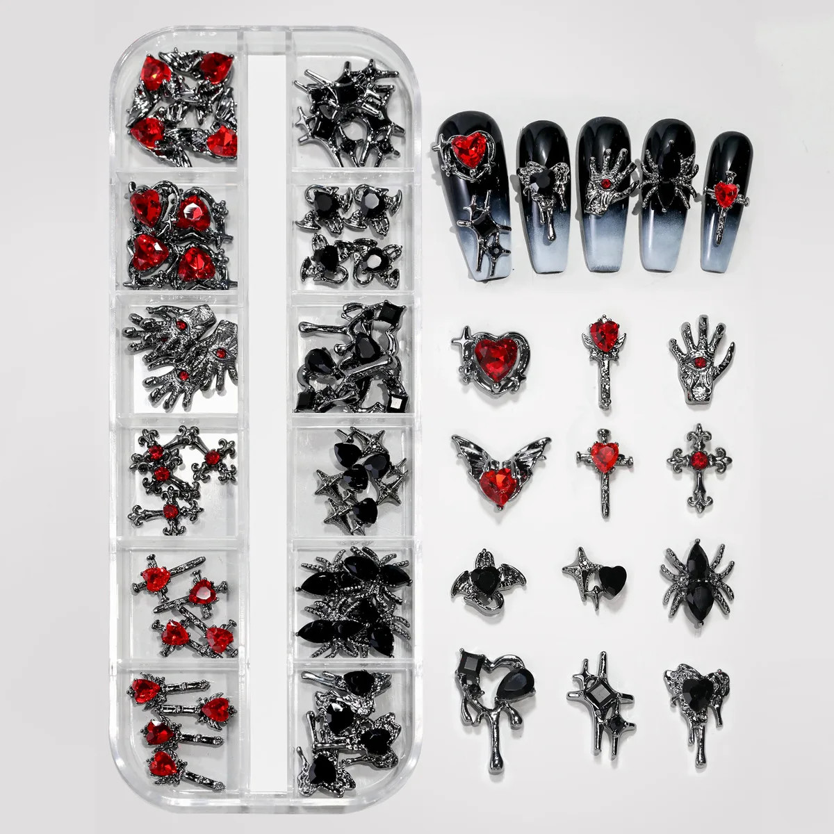 Y2K Retro 3D Cross Rhinestone Nail Charms Boxed Alloy Punk Nail Art Decoration
