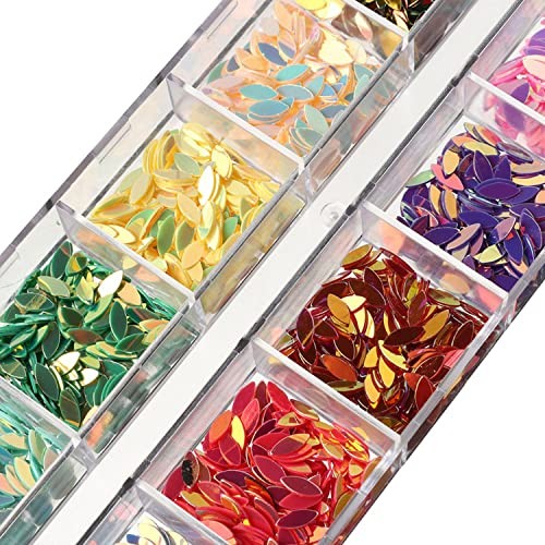 12 Colors Nail Art Glitter Sequins, 3D Sparkly Leaf Shape Nail Leaf Flakes