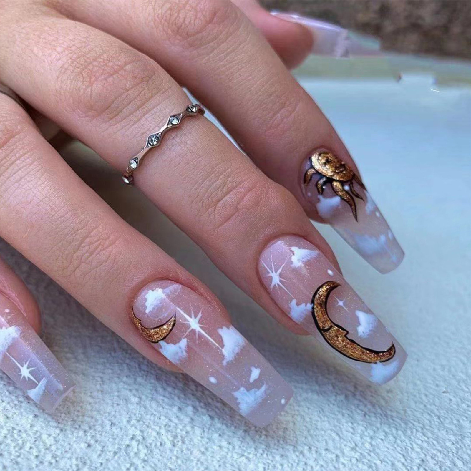 18pcs Wearable Fake Nail Colorful Designs Press On Long Cover Coffin False Nails