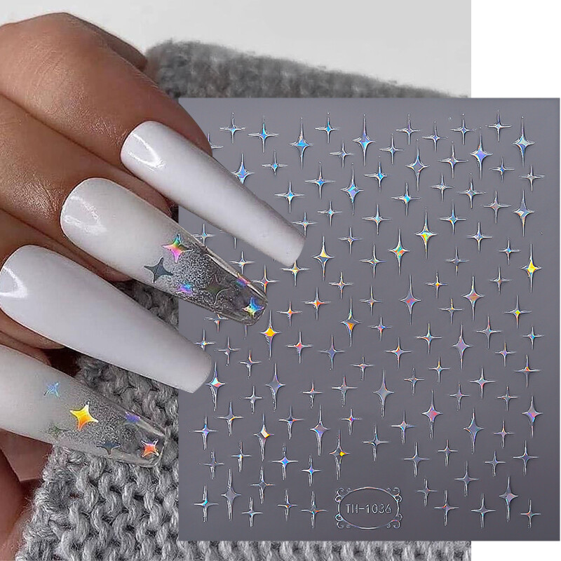1 Sheet Nail Art Stickers Sakura Gradient Flower 3D Laser Cherry Floral Decals