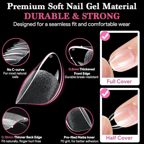 Extra Short Almond False Nail Tips, 15 Sizes 510 PCS Clear A-Extra Short Almond