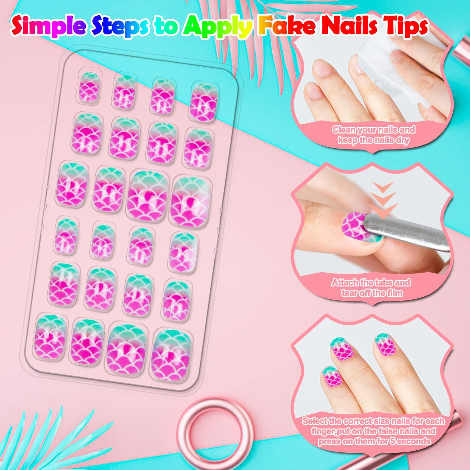 144 Pieces Press on Nails for Kids Children Fake Nails for Girls Artificial Kids