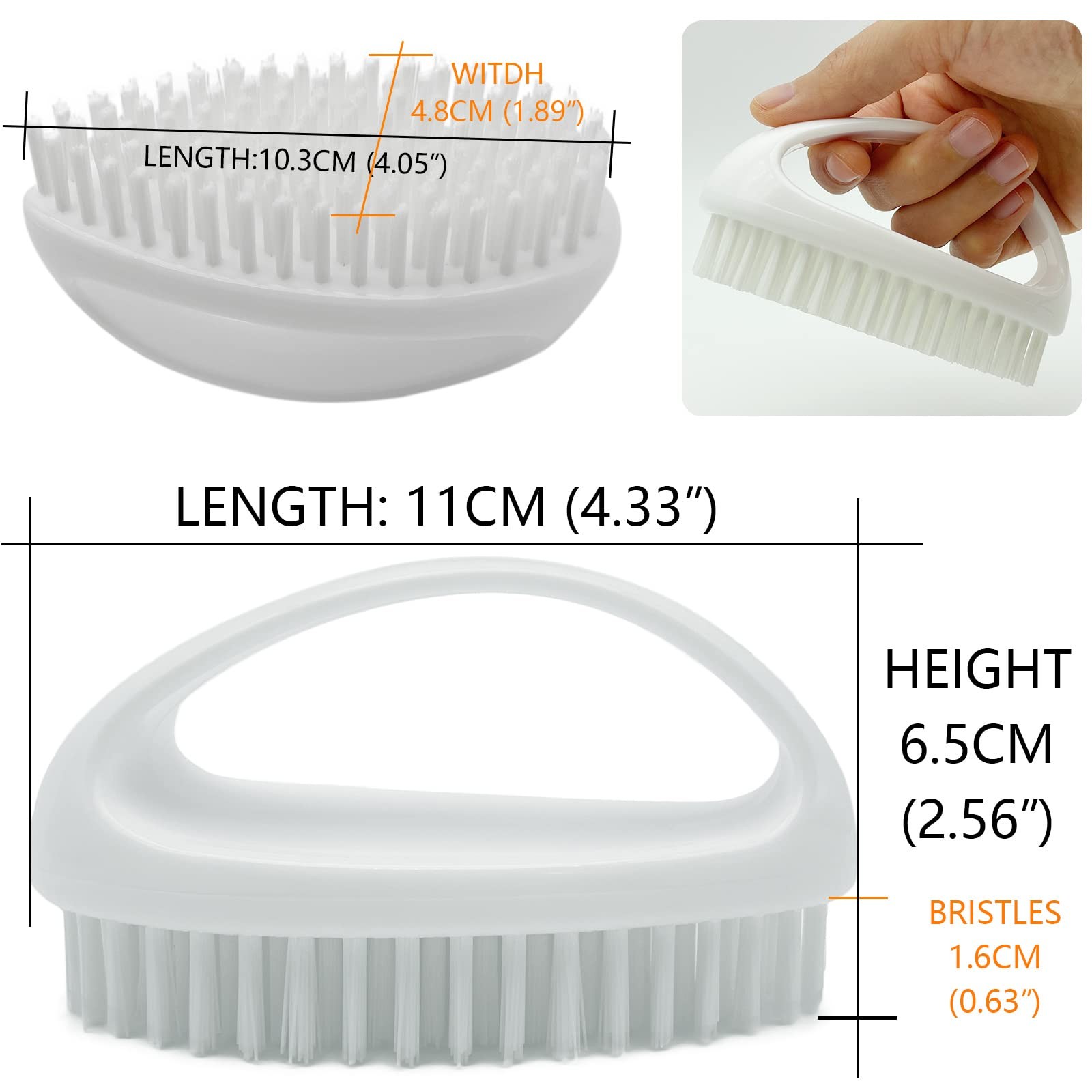 Hand and Nail Brush for Cleaning Fingernails Fingers Nylon Firm Stiff Bristles H