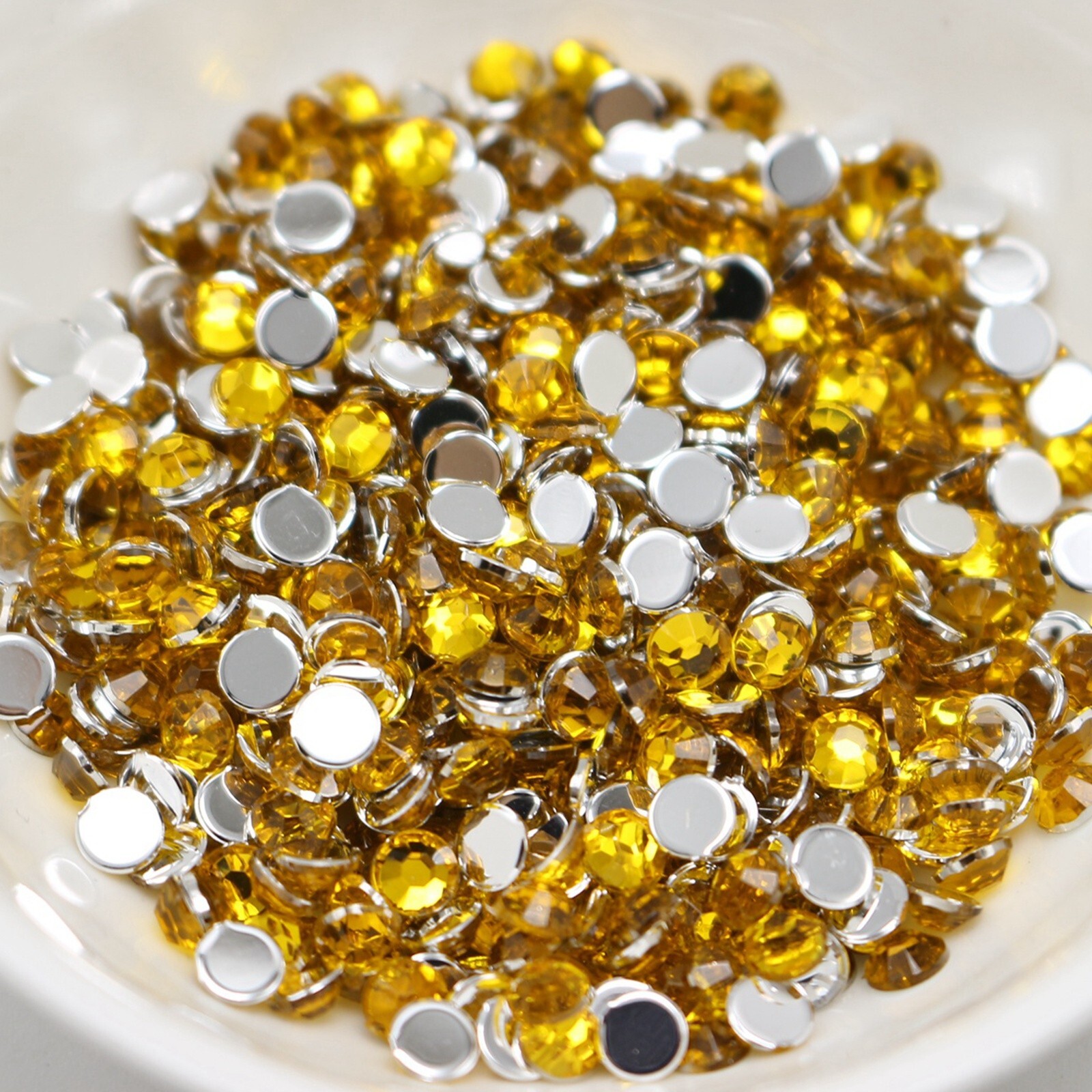 2000 Gold Crystal Acrylic Round Faceted Flatback Rhinestone Gem 4mm SS16 Nail