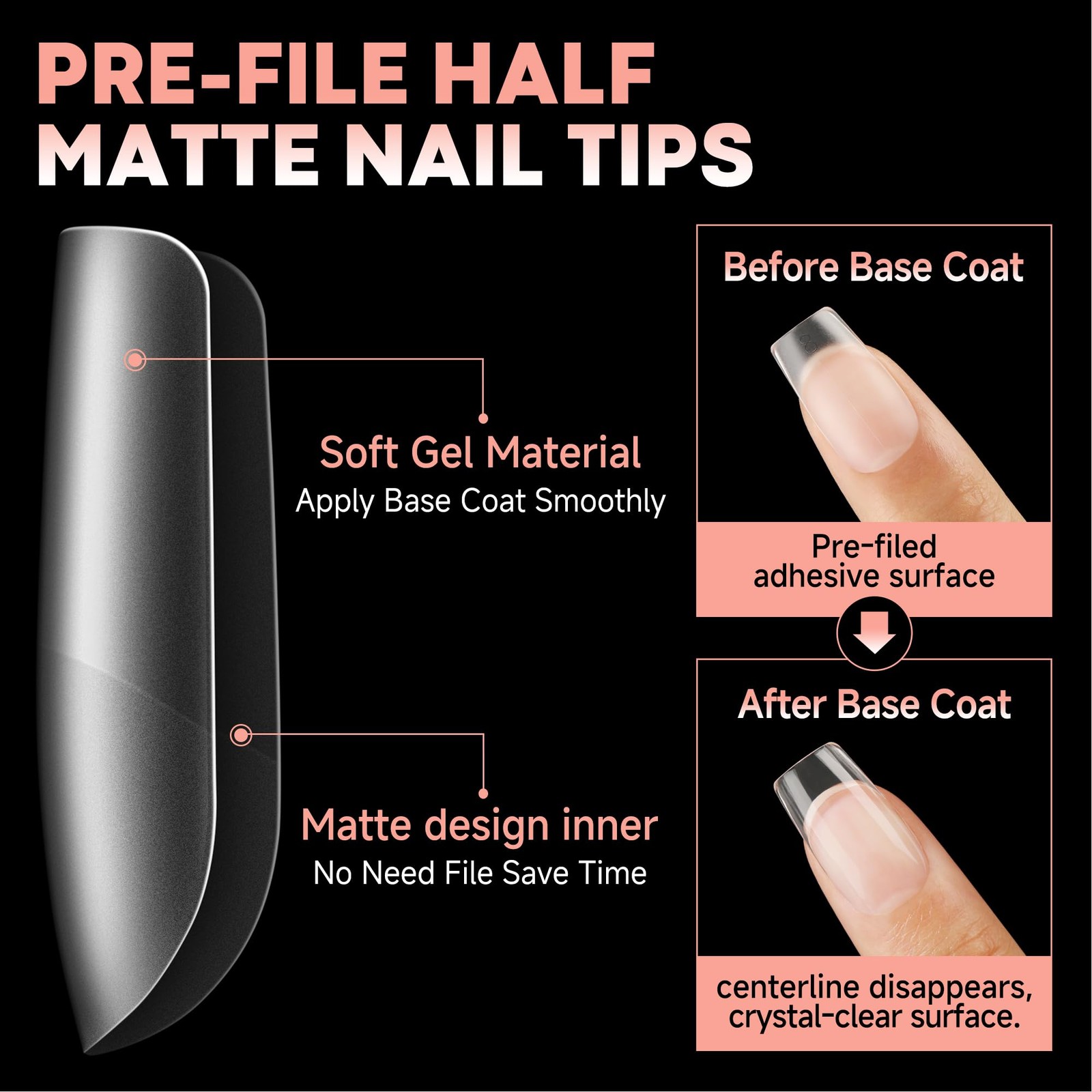 UNA GELLA Short Square Nail Tips Pre-buff 504 Piece Assortment,