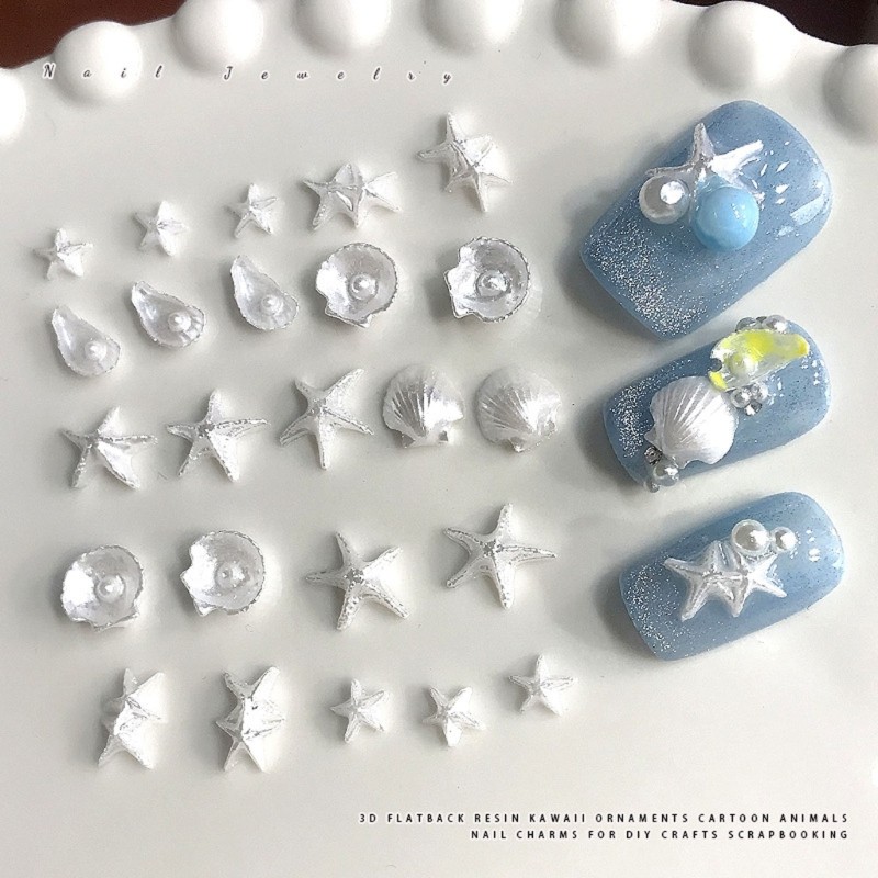 Durability Resin Nail Charm With Shine Shell Patterns For Everyday Wear