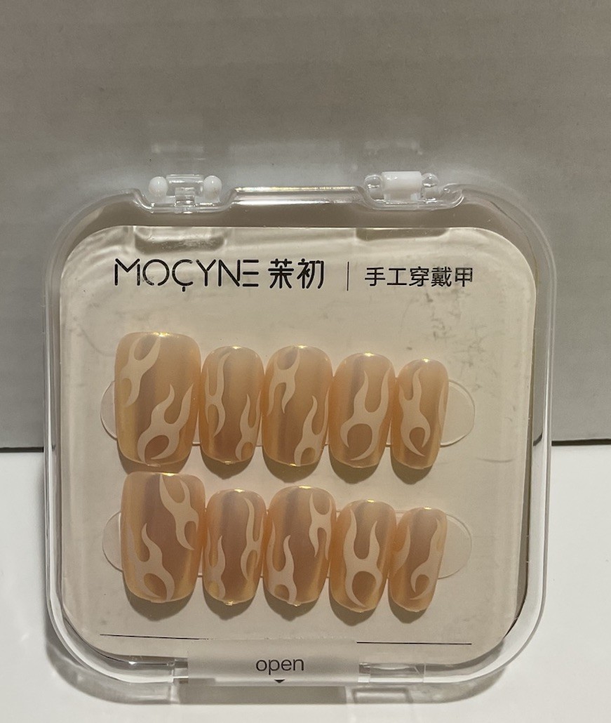 Mocyne Nails Pale Beige With Flames Press On With Stickers New