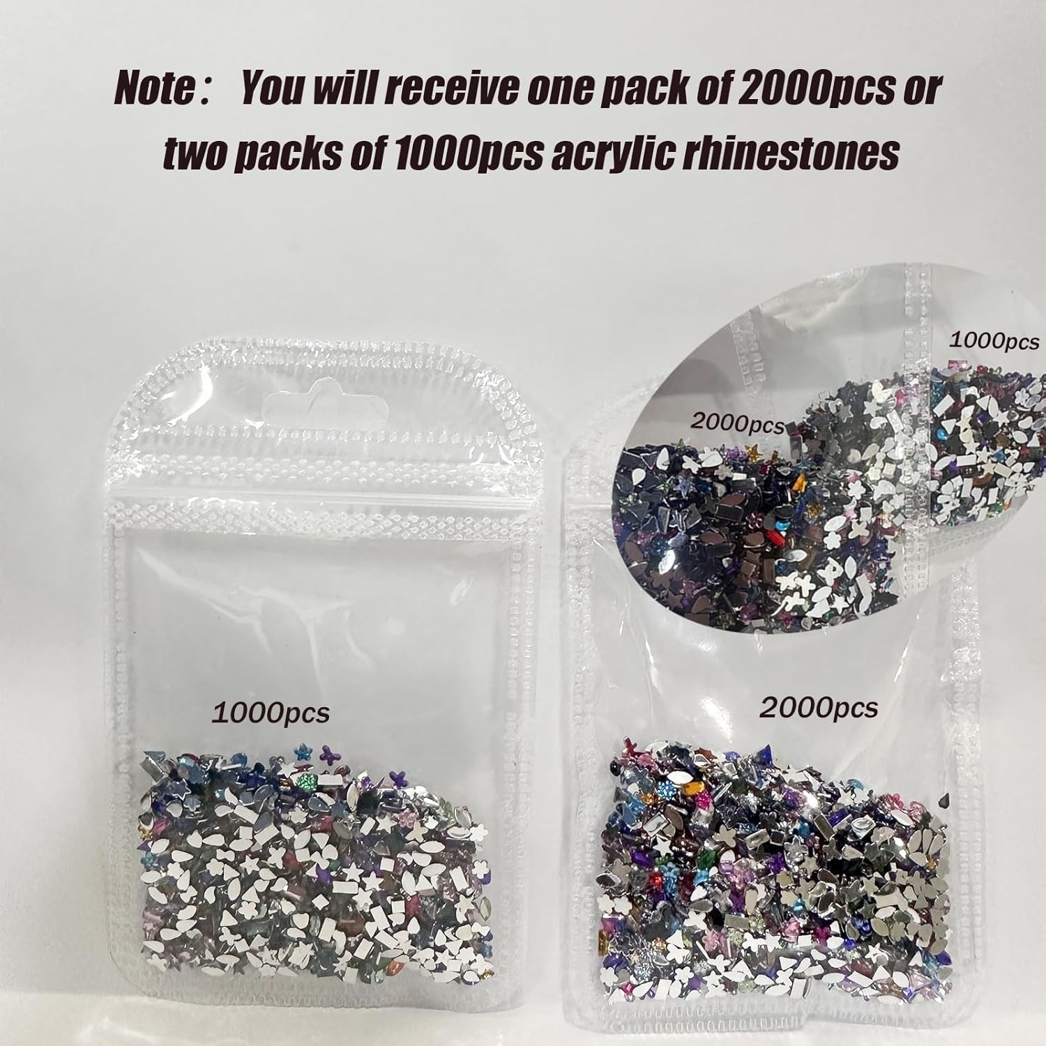 2000PCS Colorful Rhinestones Nail Art Charms Multi Shape Crystal Flat Back Nail