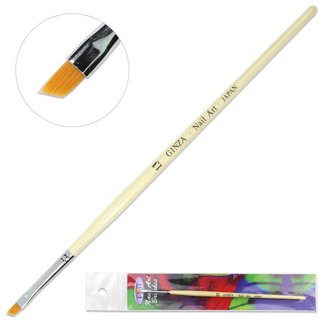 Ginza Professional Acrylic Angular Nail Art Brush with White Wooden Handle