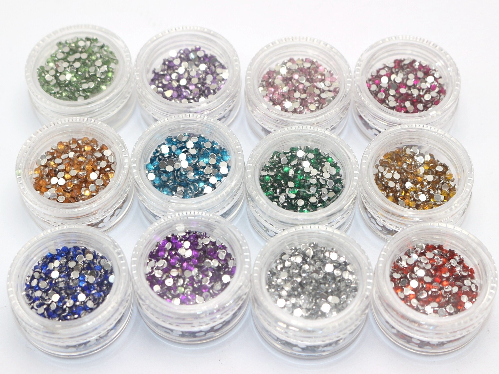 12,000 Acrylic Faceted Round Flatback Rhinestone Gems 2mm + 12 Storage Box Nail