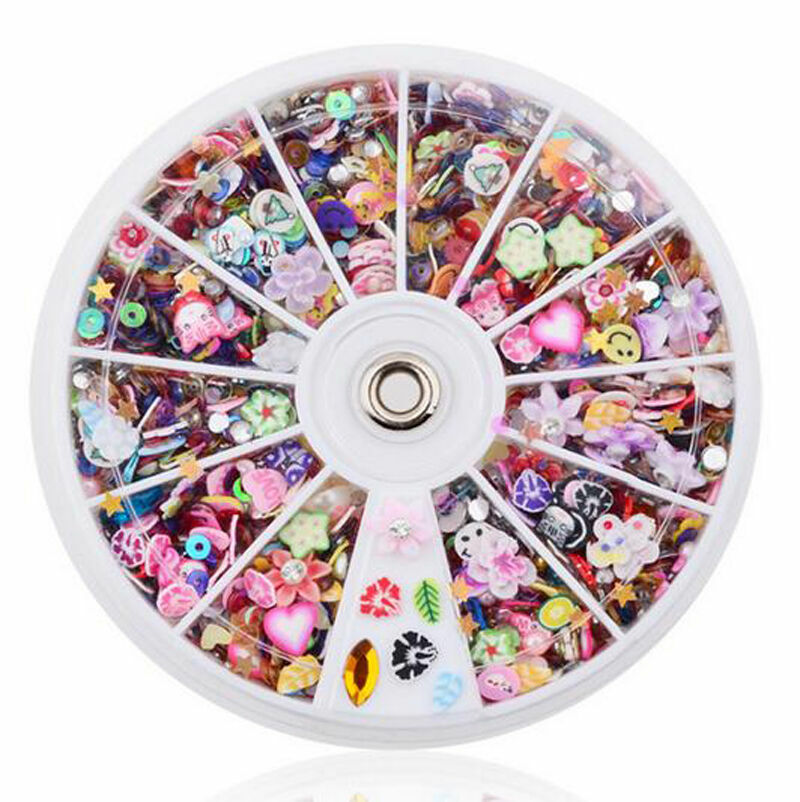 Nail Art Charms Wheel – 1300+ Pieces – Flowers, Hearts, Rhinestones, More