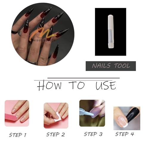 Press on Nails – Long Stiletto Glue on Nails with Goth Red 06102Red&Black