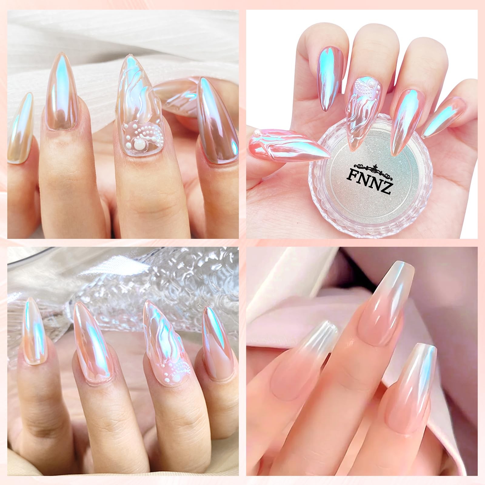 Unicorn Chrome Nail Powder, Aurora Unichrome Mermaid Aurora Nail Powder Pigme…