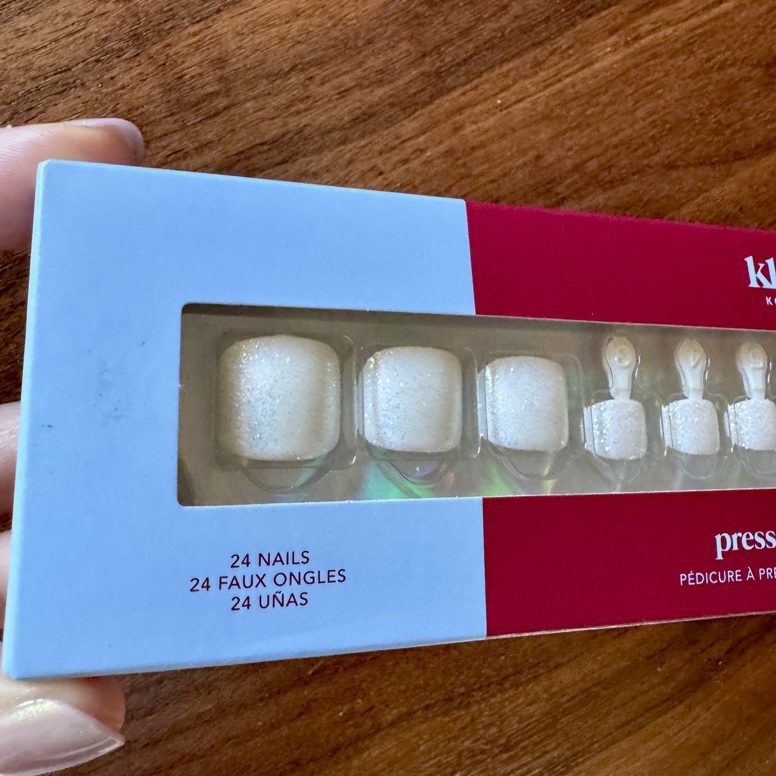 NEW Kleo Kolor Press-On Gel Pedicure Square Toe Nails 24 Pack In The Air Glitter