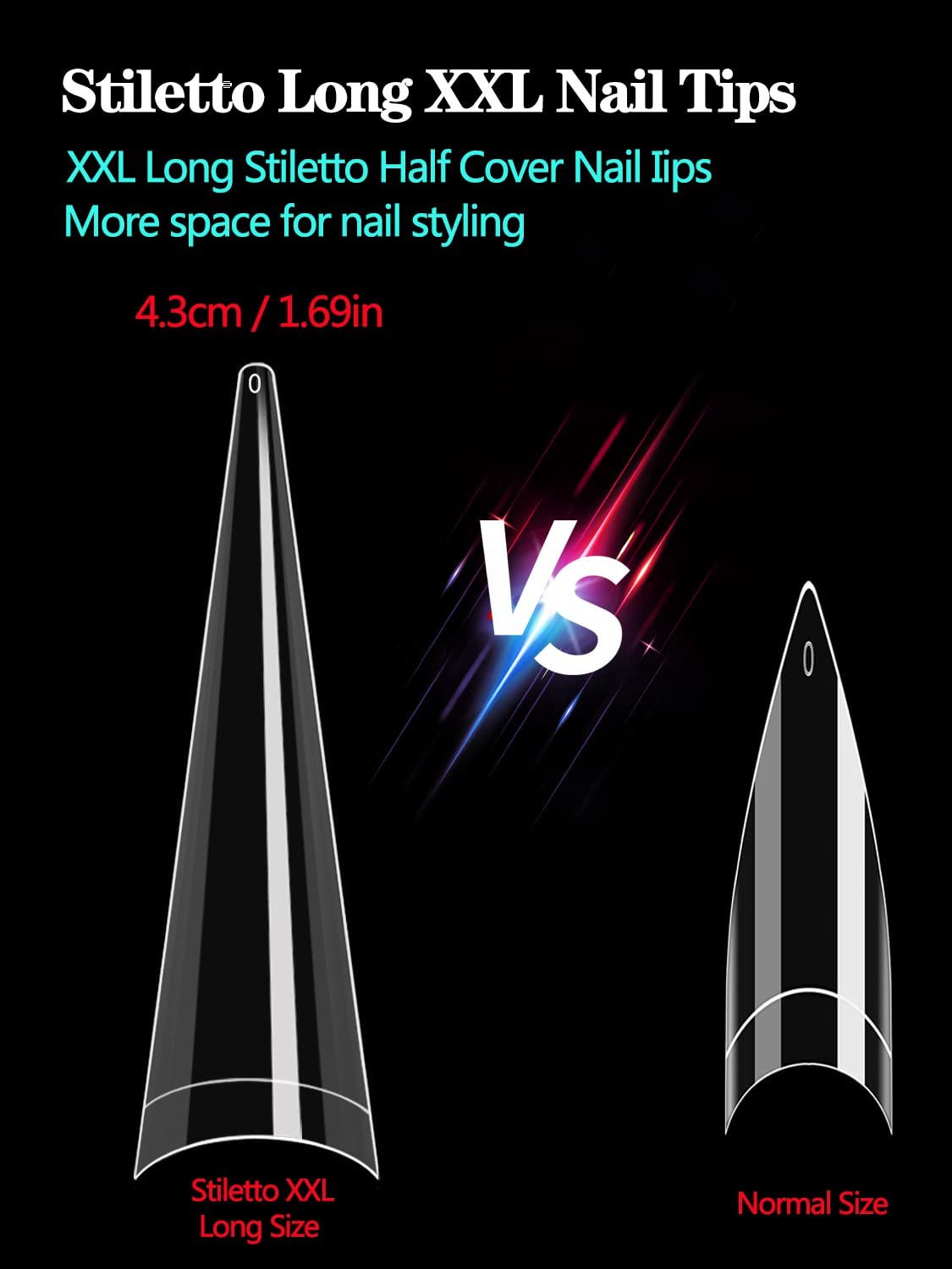 500pcs XXL Stiletto Nail Tips, Clear Half Cover Stiletto Nail Tips for Acryli…