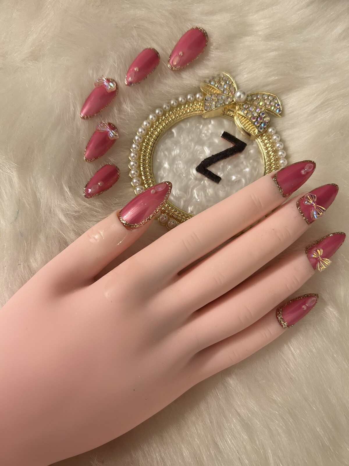 Z NAILZ! Gorgeous Set of Handmade Embellished Pink Med. Almond Press On Nails