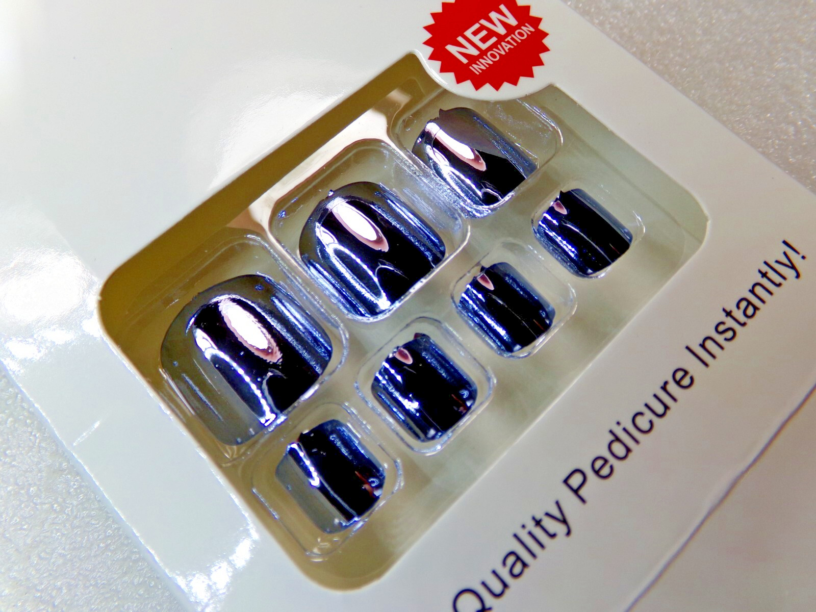 V V Toenails Classy Cool Blue Chrome Mirror glue on & Tabs Medium
