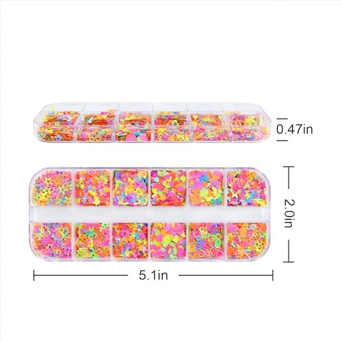 12 Grids Colorful Heart Nail Art Glitter Sequins 3D Holographic Mixed Pack