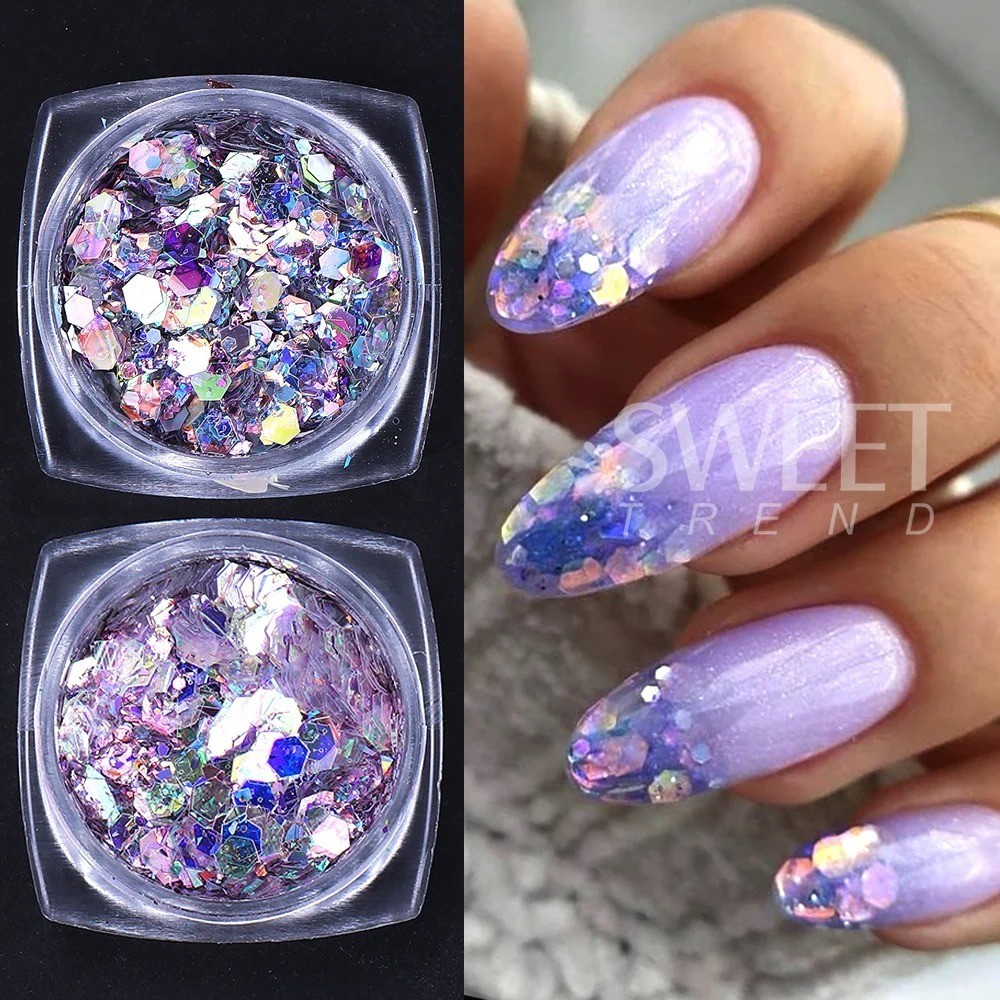 6PCS Chrome Mirror Nail Powder Set Gold Silver Holographic Aurora Pigment
