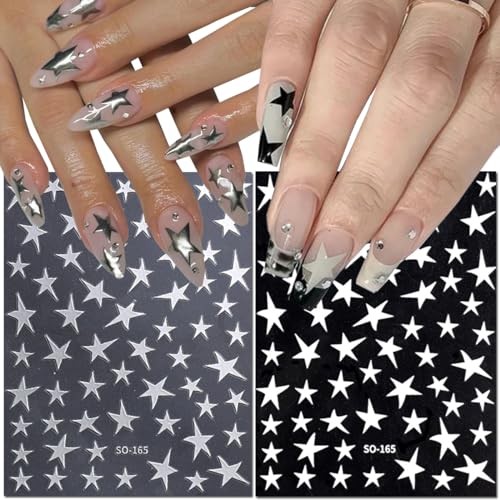 8PCS Star Nail Stickers 3D Shiny Glitters Starlight Self-Adhesive Nail Decals