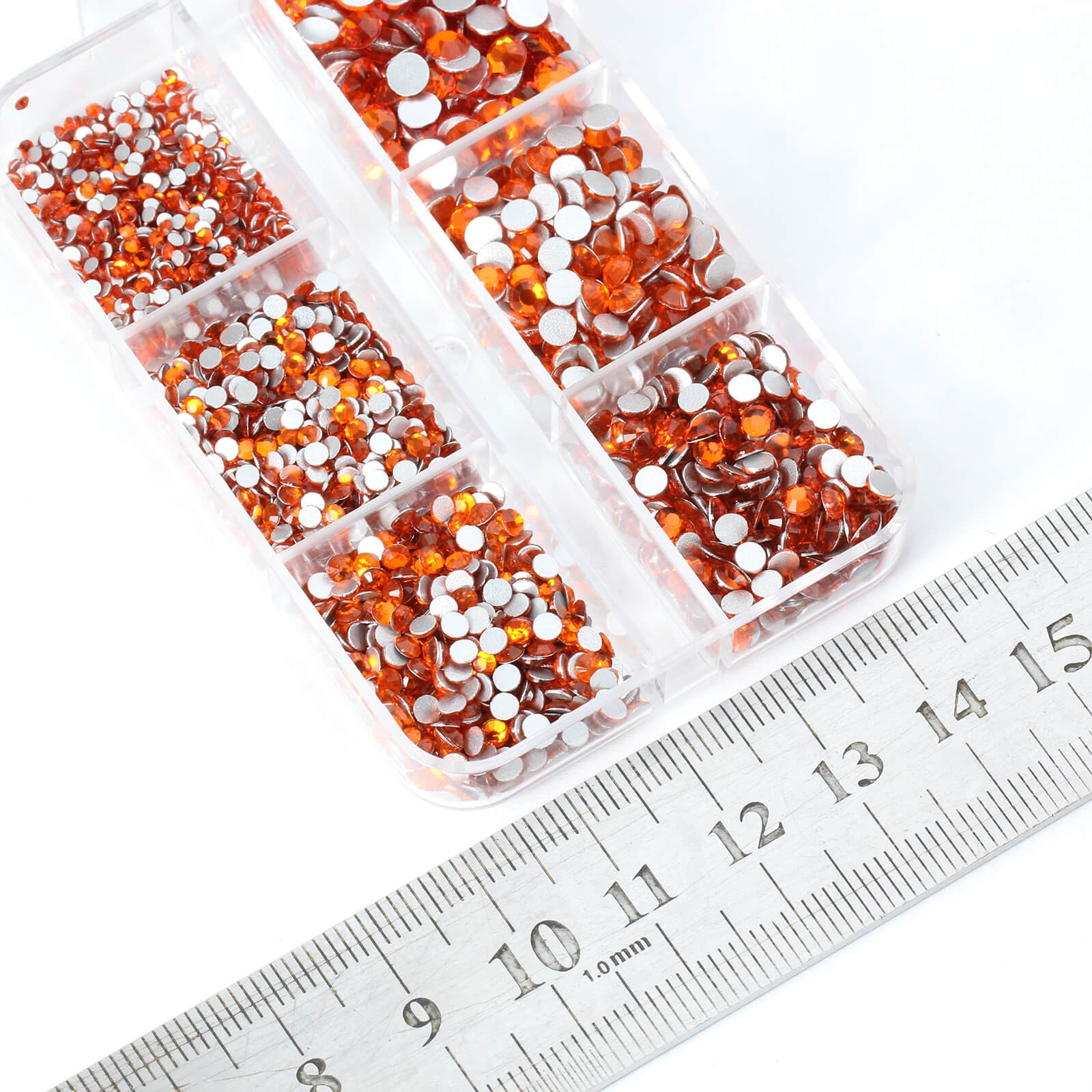Box of 2100 Flatback Glass Rhinestones in 6 Assorted Sizes for Nails & Crafting