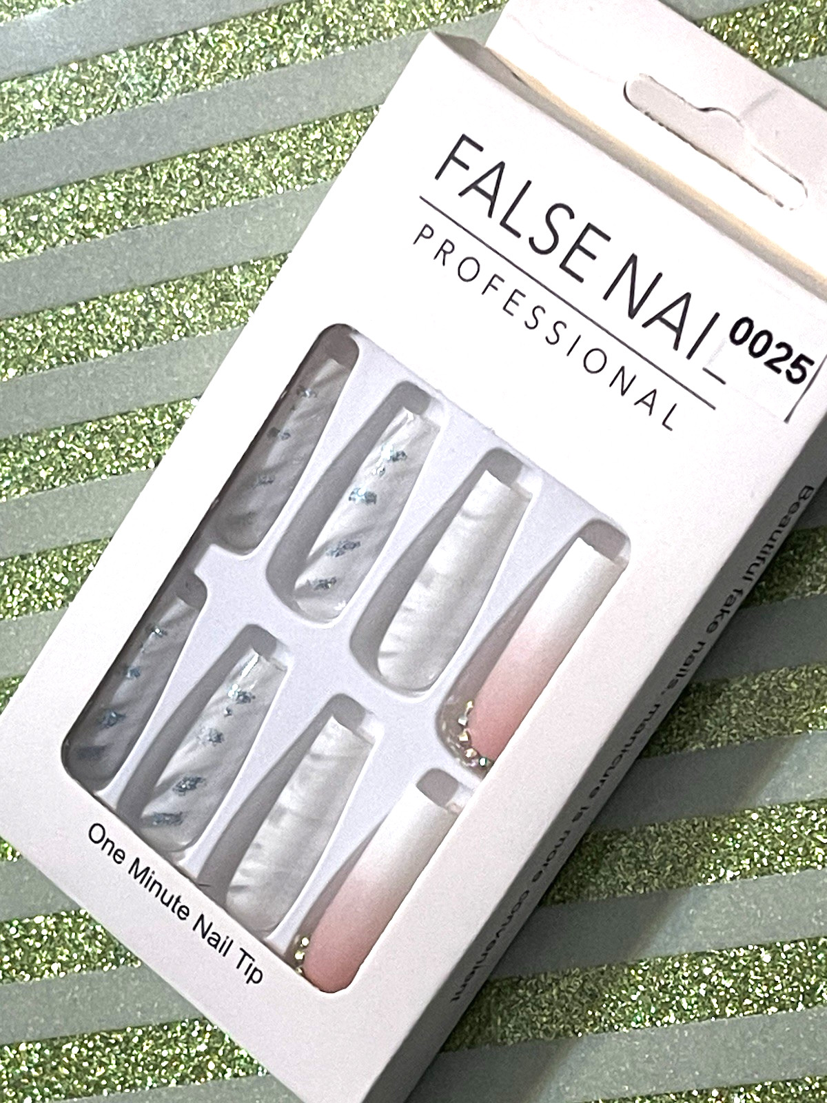 False Nail Professional NUDE & WHITE OMBRÉ with MARBLE DETAIL Press On Manicure