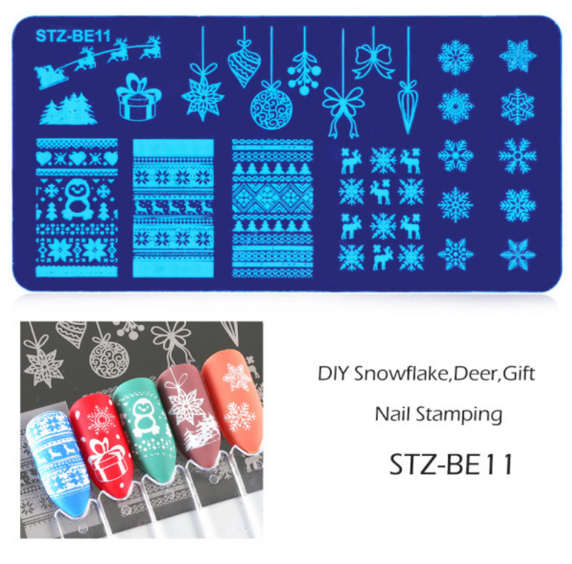 DIY Snowflake Deer Gift Stamping Plate Nail Art Stamp Templates Stainless Steel