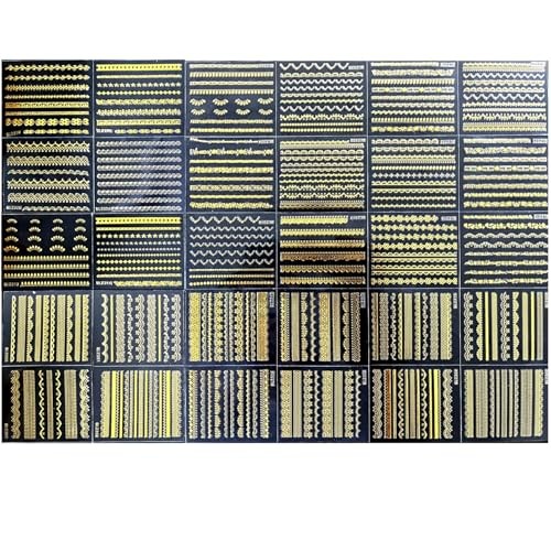 30 Sheets Gold Lace Nail Art Stickers – Baroque Line Nail Gold Lace, 30 Sheets