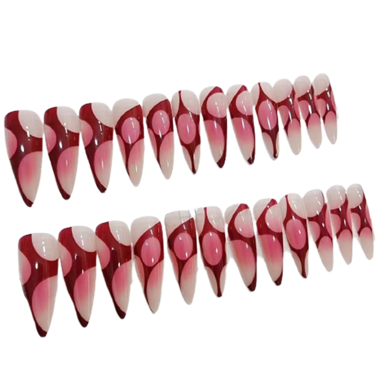 24pcs Red Blush Goth Long Stiletto Press On Nails