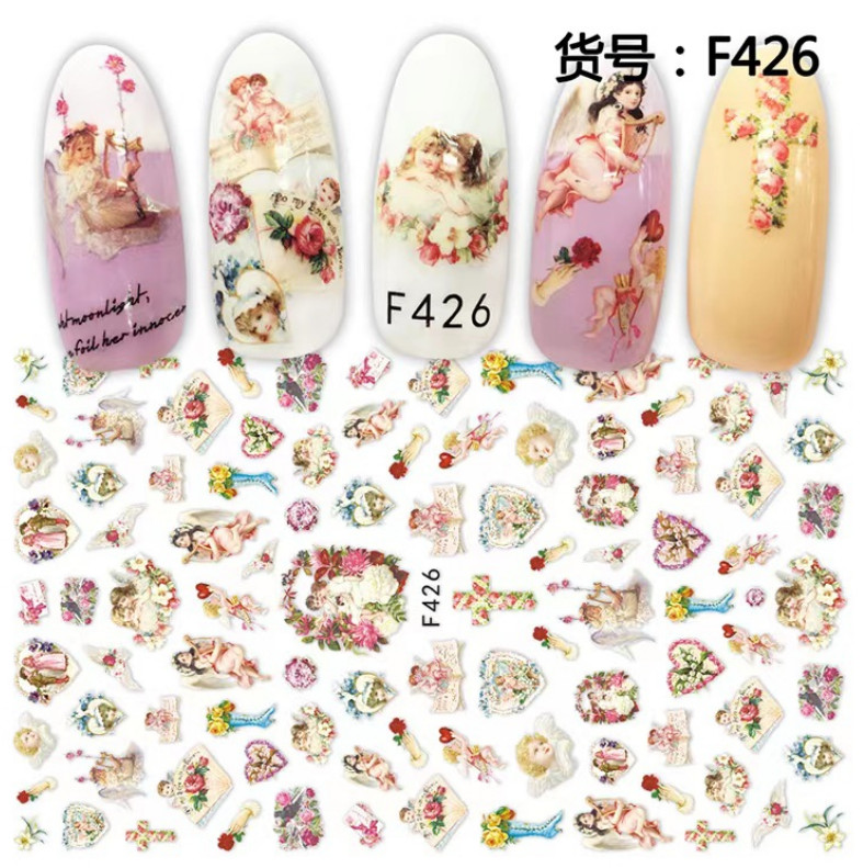 Nail Art Stickers Transfers Angels Cherubs Christian Cross Ornate Alphabet NS34