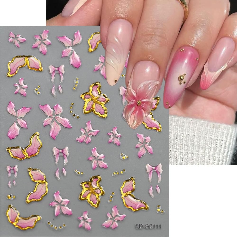 5D Embossed Colorful Summer Flower Nail Art Stickers Decals Style8 Embossed