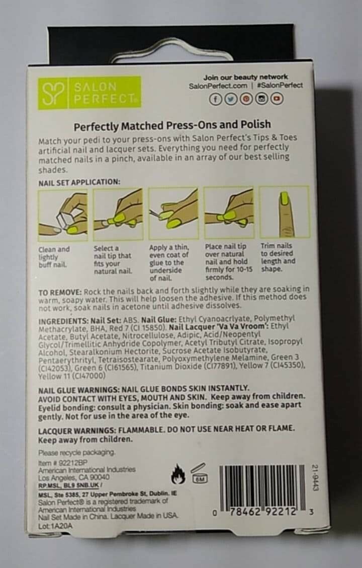 Salon Perfect Tips & Toes Matching Lacquer & Nail Set Va Va Vroom, 24pc Nails