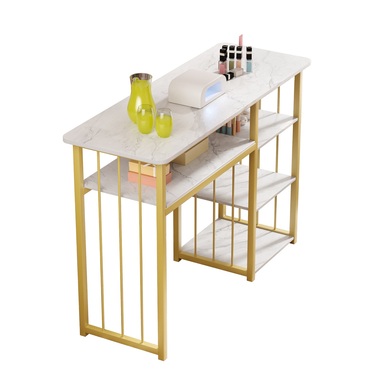 New Manicure Nail Table Beauty Salon & 3-Tier Side Shelves Station Desk White