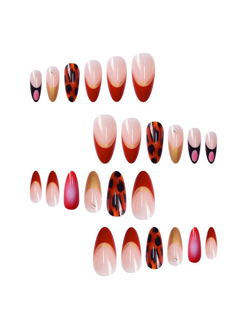 Leopard Print French Nails Patch Red Black Contrast Long Stylish Tips