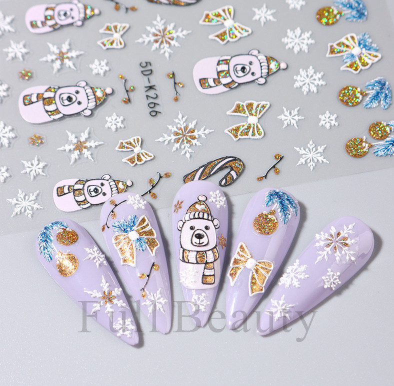 5D Embossed Christmas Snowflake French Santa Star Nail Art Sticker Manicure NH24