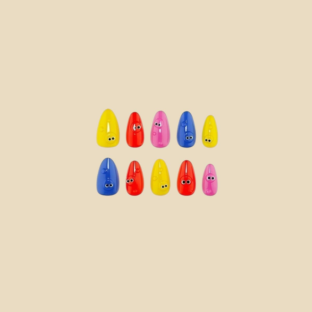 30Pcs Summer Colorful Press on Nails Short Almond Fake Nails with 3D Cartoon Eye
