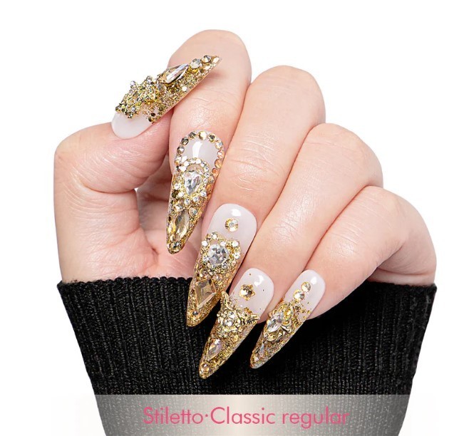 Lovful – Golden Gala Handmade Nails 24Pcs H240 (L) – Stiletto MidLength