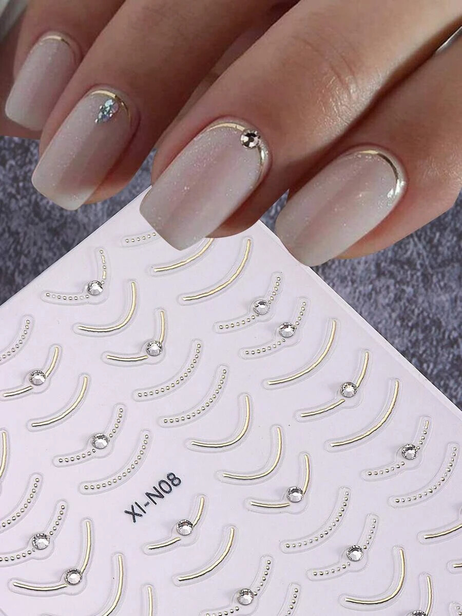 Rhinestone Nail Art Stickers French Line Transfer Self Adhesive Decals Manicure