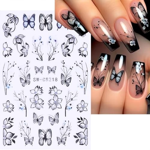 4 Sheets Flowers Butterfly Nail Art Stickers 3D Self Flowers and Butterfly