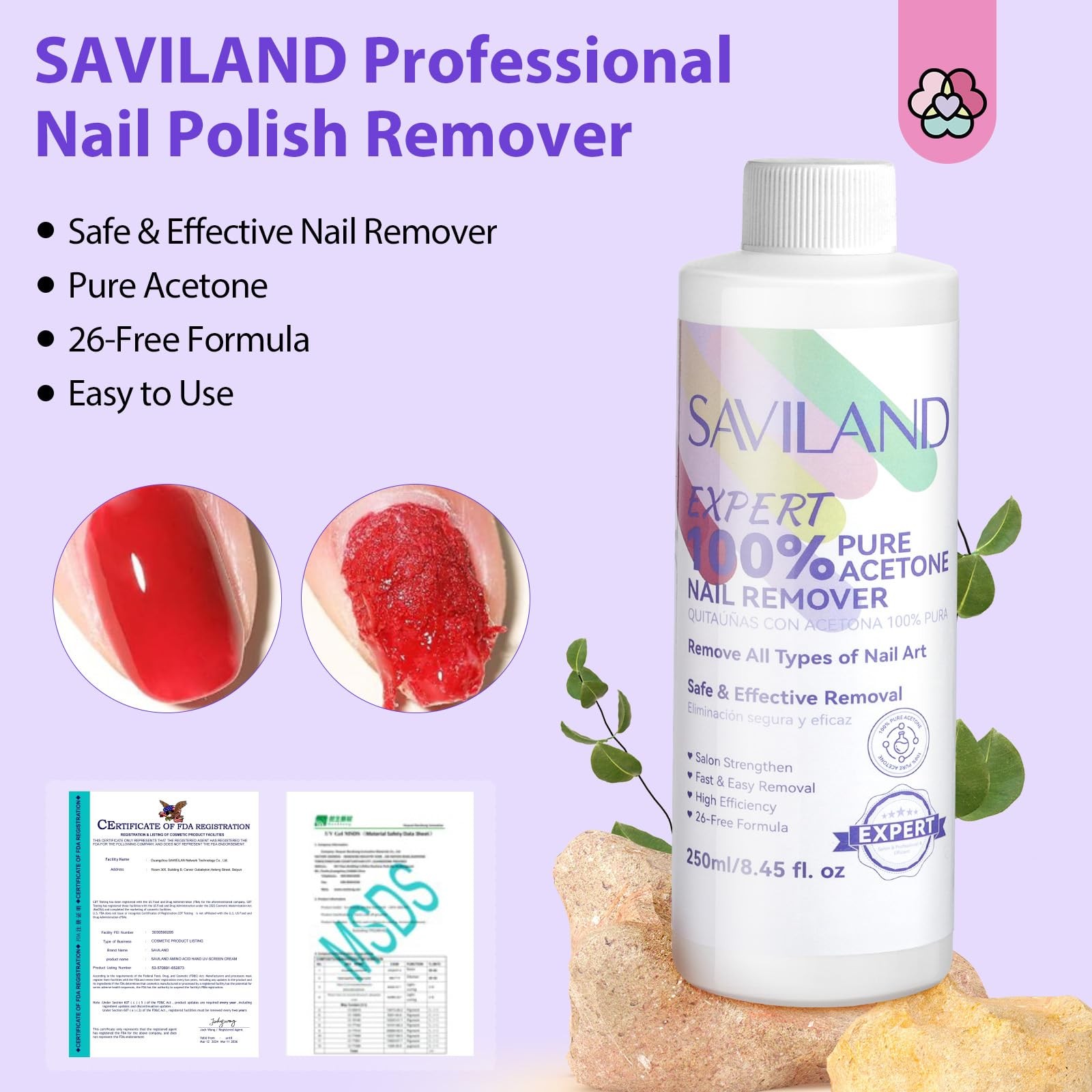 SAVILAND Pure 0.9 Fl Oz (Pack of 9), B-Acetone Nail Polish Remover Kit