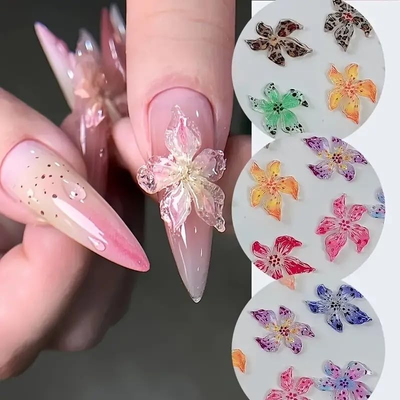 60PCS Flower Nail Art Charms 3D Hawaii Flowers Nail Rhinestones Colorful