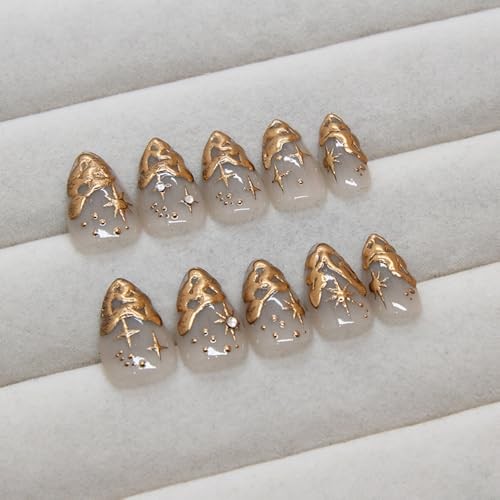24 Pcs Fall Winter Press on Nails Short Almond – Clear Fake Nails Design A10