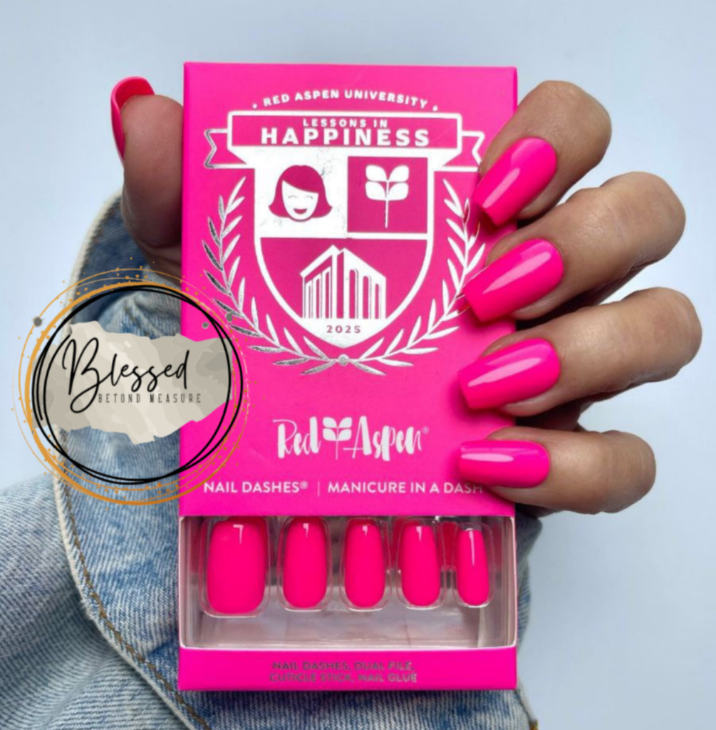 Red Aspen Press On Nails- Miley’s Lessons in Happiness-PINK-Medium -Coffin-