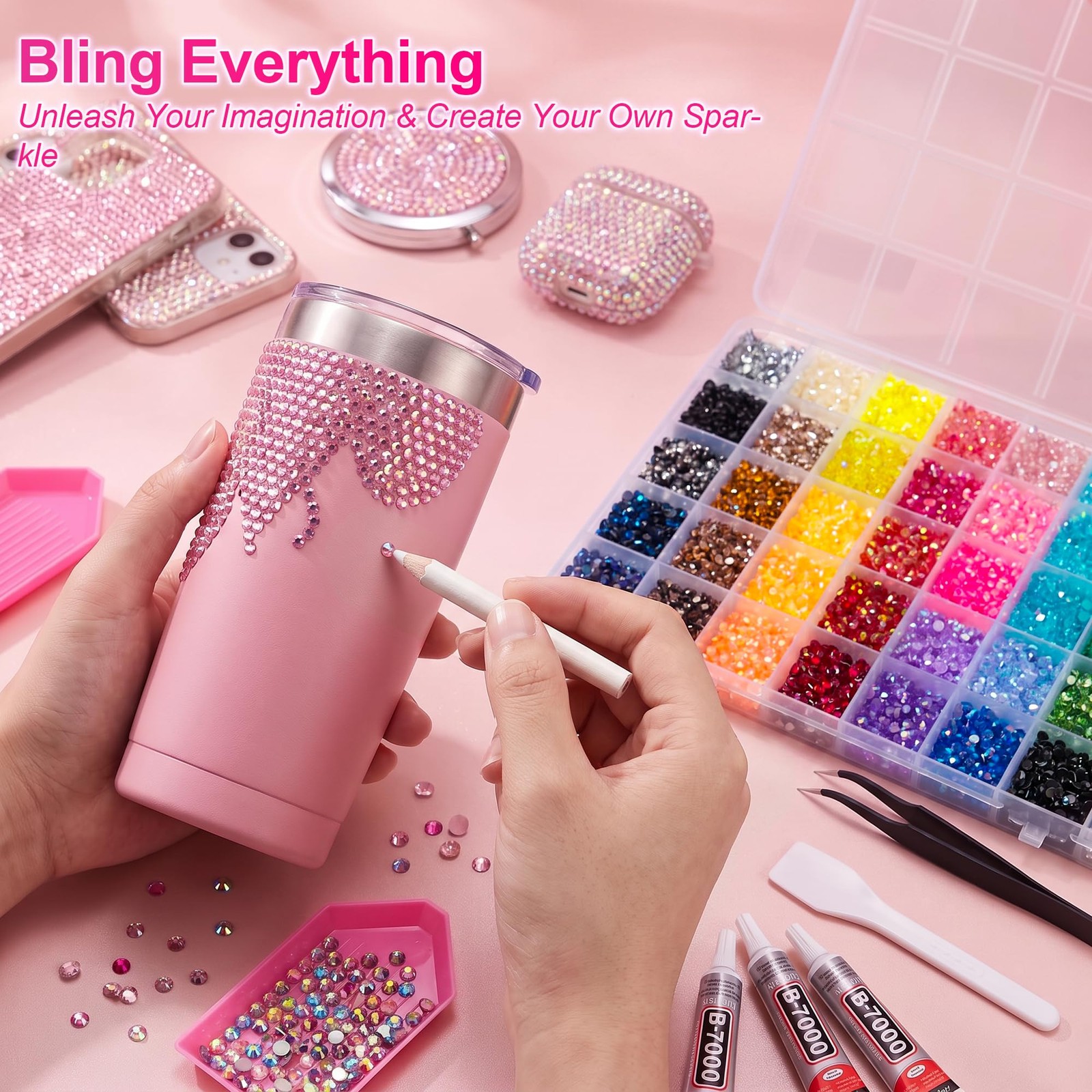 40000Pcs Jelly Rhinestones Bedazzling Kit, 40 Colors 3mm Multicolor Resin Fla…