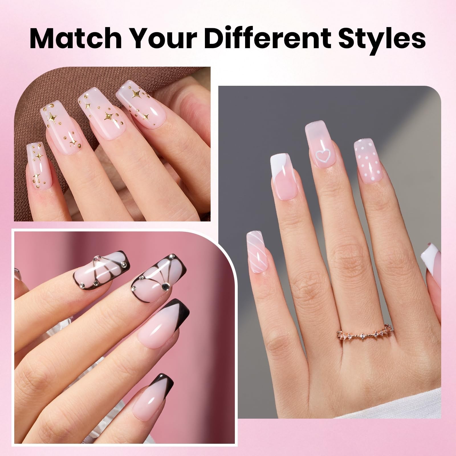 288pcs Short Square Nail Tips Kit – HEMA-Free Glue, Base & Top Coat, DIY Nail Ar