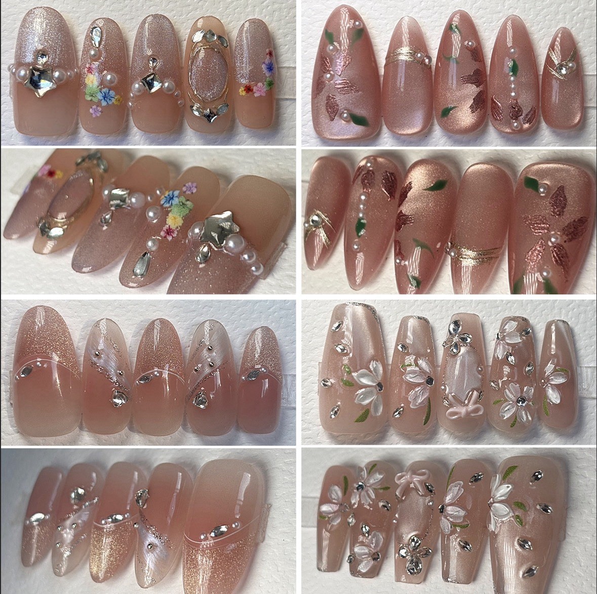 4 Pairs | Handmade Almond Oval Coffin Fairy Princess Press On Nails Medium Size
