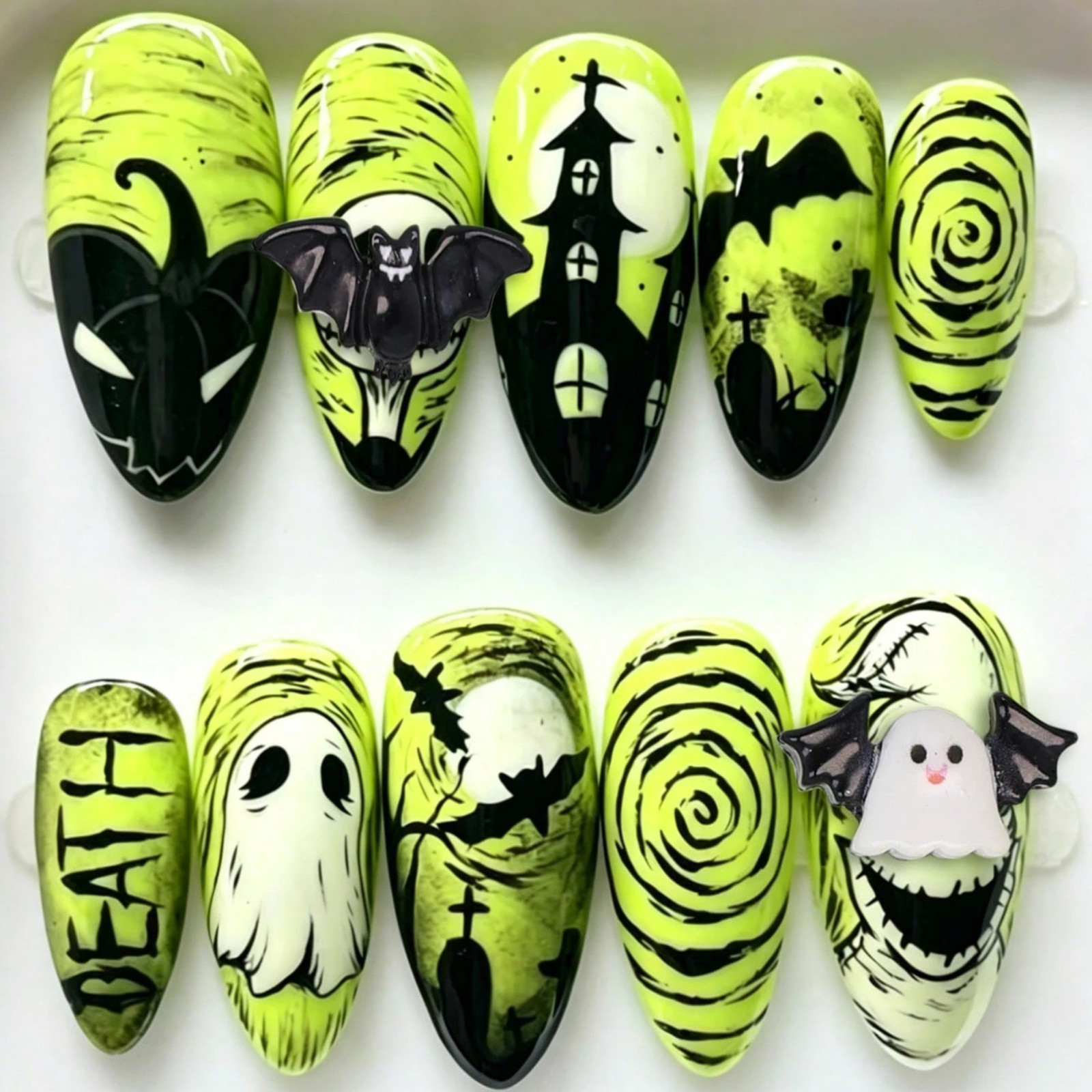 10pcs Halloween Press On Nails For Women & Girls 3D Nail Extenders Haloween Gift