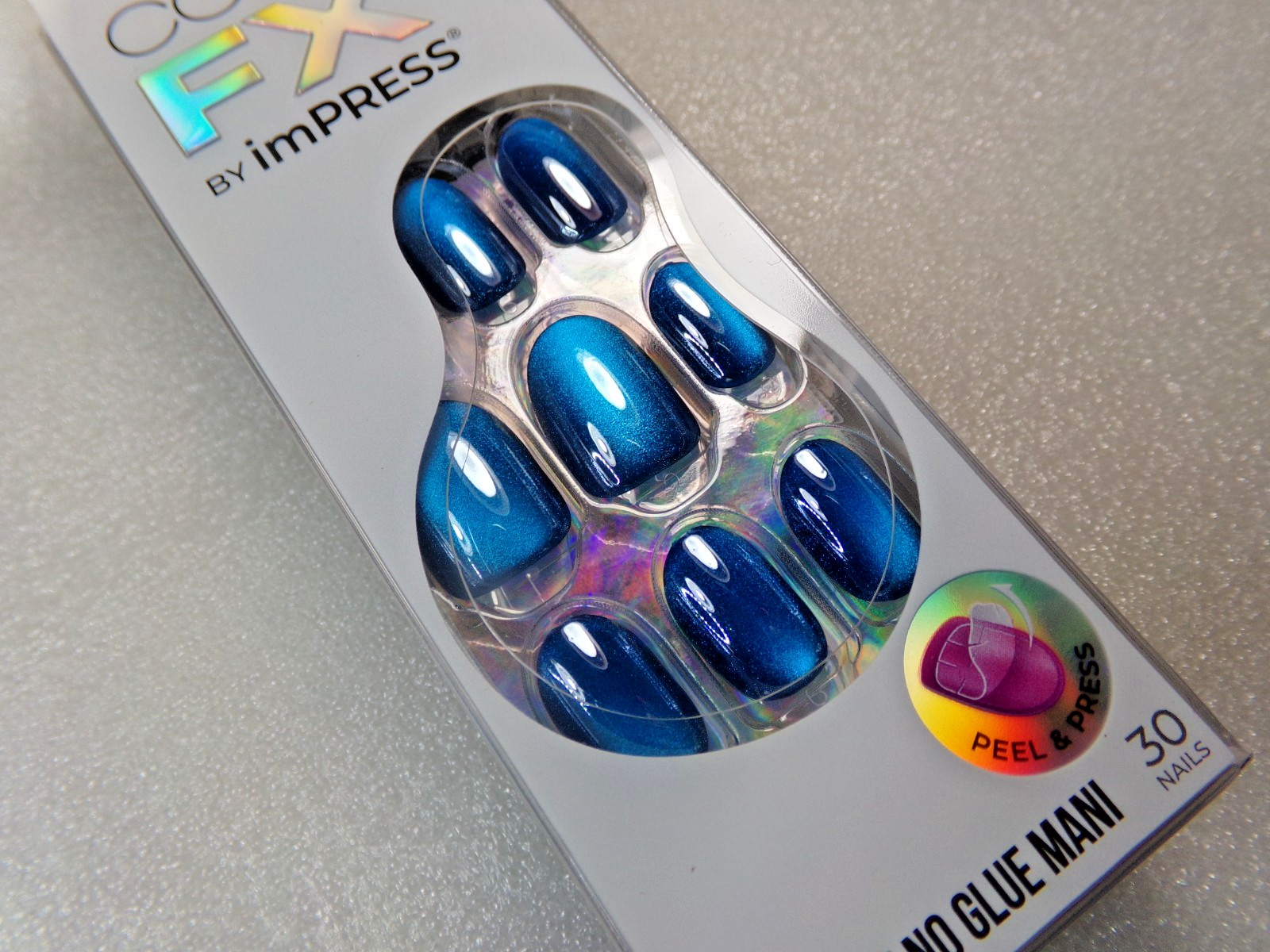 Impress Color FX NAILS Shiny Blue Cats Eye Glue on Short Magnetic Effect